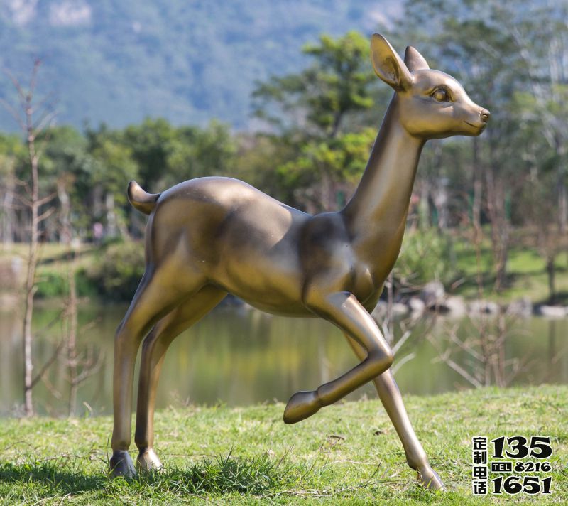 池塘草坪創(chuàng)意玻璃鋼仿銅一只梅花鹿雕塑 池塘草坪創(chuàng)意玻璃鋼仿銅一只梅花鹿雕塑