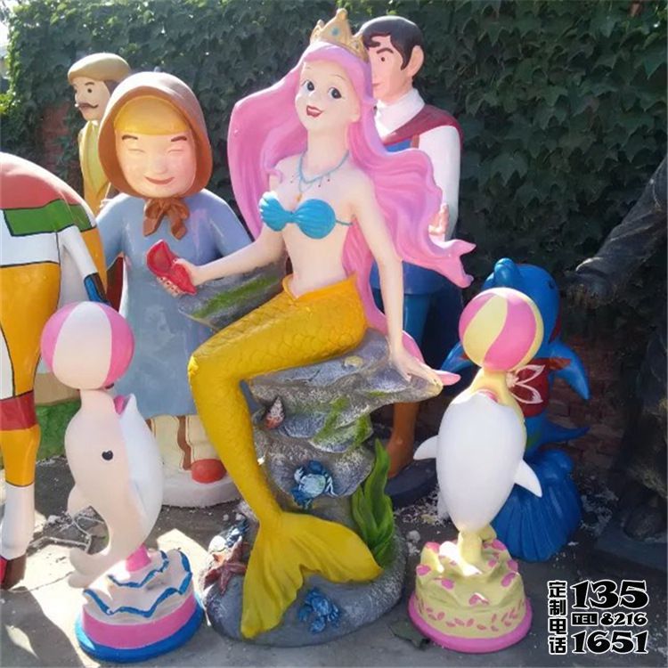 游樂園玻璃鋼卡通彩繪美人魚景觀擺件 游樂園玻璃鋼卡通彩繪美人魚景觀擺件